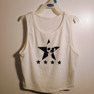 Romwe White Skull Star Tank Top Juniors Petite